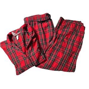 Victoria’s Secret Red Plaid Flannel Pajama Set Size XL Tartan Holiday Cozy